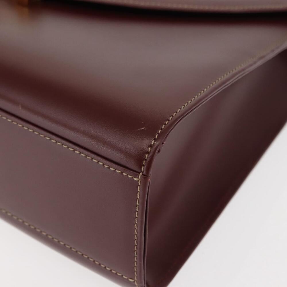 CARTIER Hand Bag Leather Bordeaux Gold Auth 146656 - Picture 14 of 16